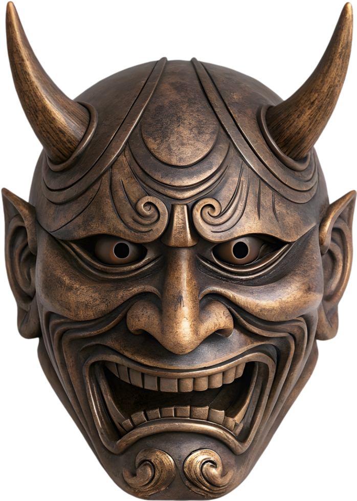 Striking Japanese Hannya Mask Clipart Symbolizing Wrath. . png