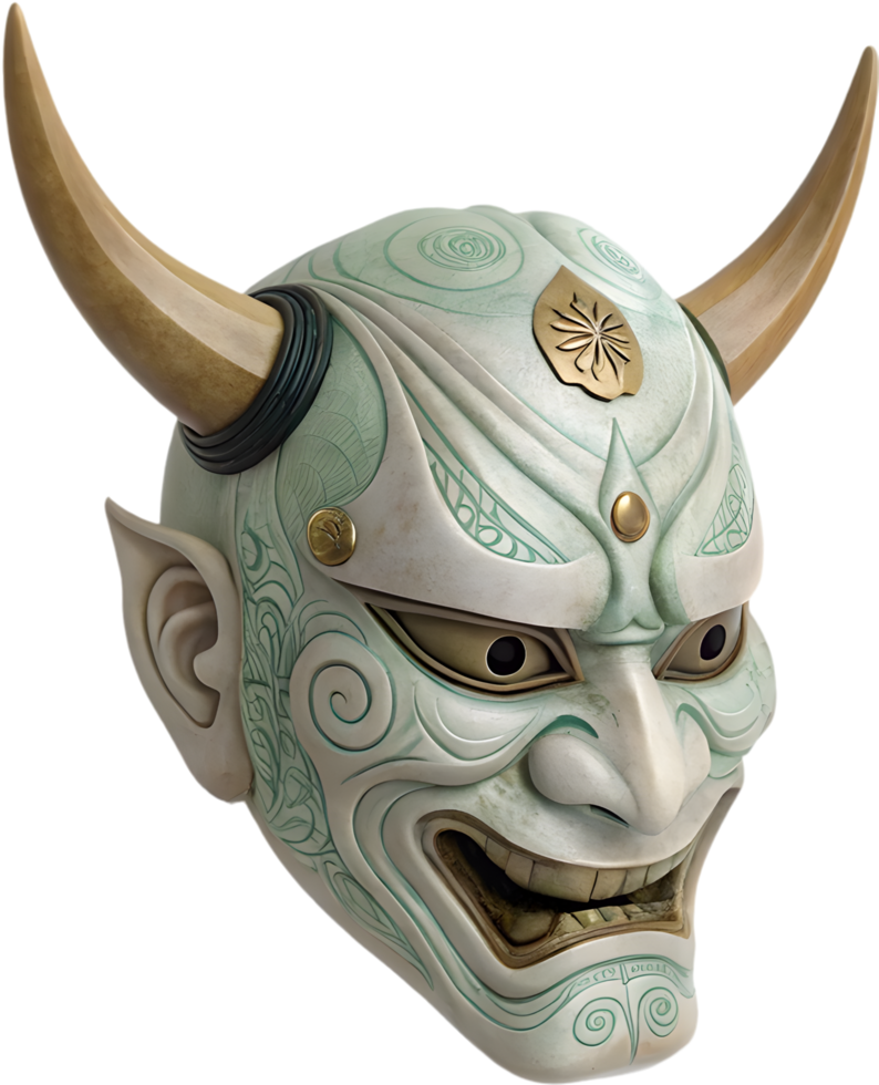 Bold Japanese Oni Mask Clipart Representing Fury and Might. . png