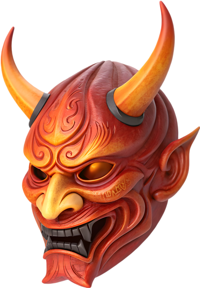 Intense Oni Mask Clipart for Cultural Mythology and Strength. . png