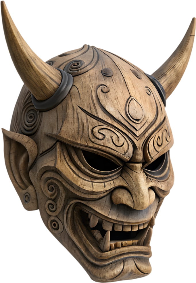 Fierce Japanese Oni Mask Clipart Symbolizing Cultural Mythology. . png