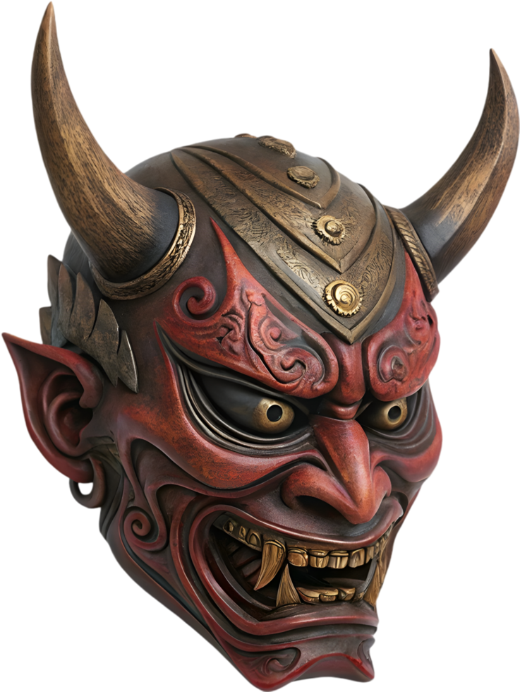 Japanese Oni Mask Clipart Representing Mythology and Strength. . png