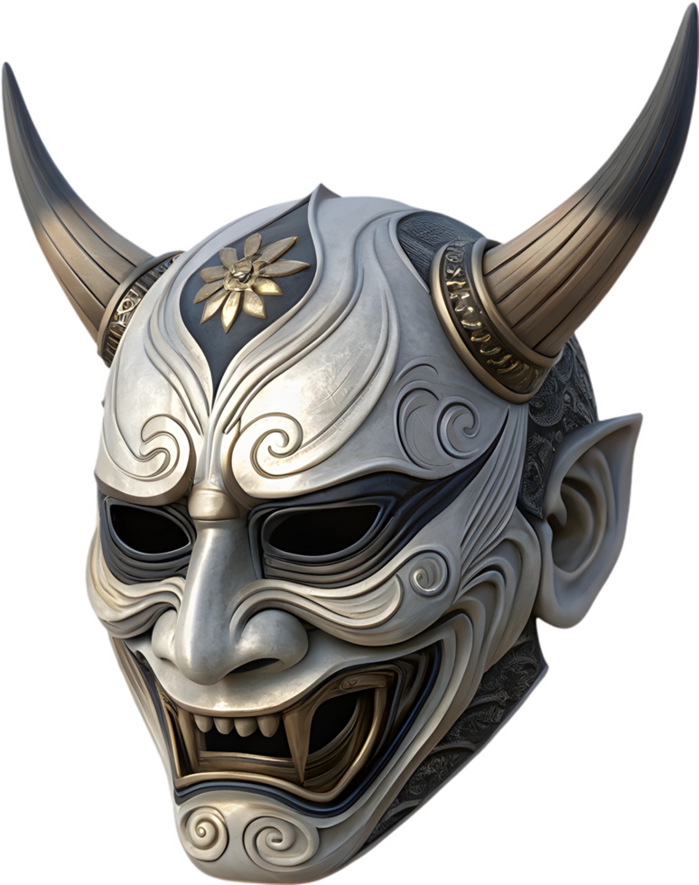 Intense Oni Mask Clipart for Strength and Cultural Fury. . png