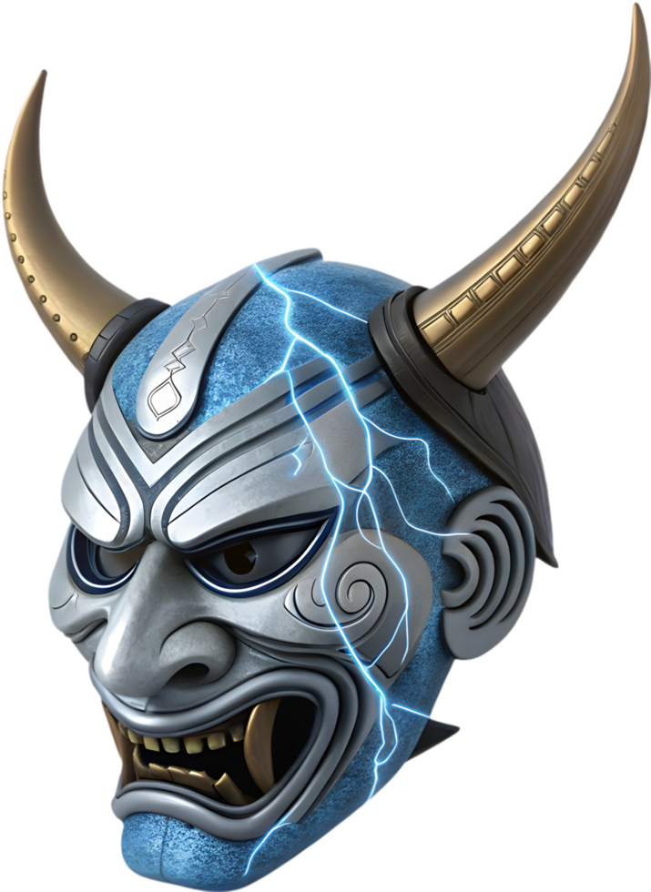 Japanese Oni Mask Clipart Representing Strength, Fury, and Mythology. . png