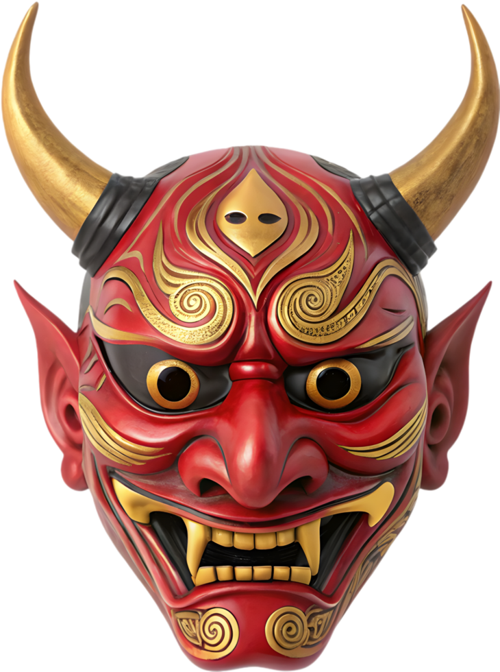 Japanese Oni Mask Clipart Featuring Mythology and Powerful Fury. . png