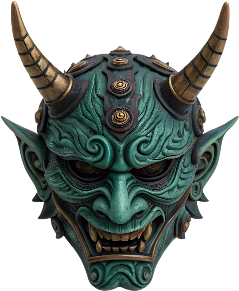 Cultural Oni Mask Clipart Representing Fury and Strength. . png