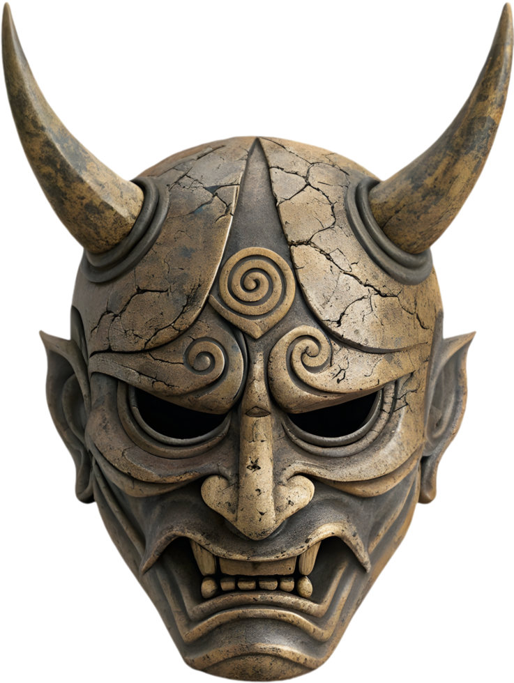 Furious Japanese Oni Mask Clipart Representing Might and Power. . png