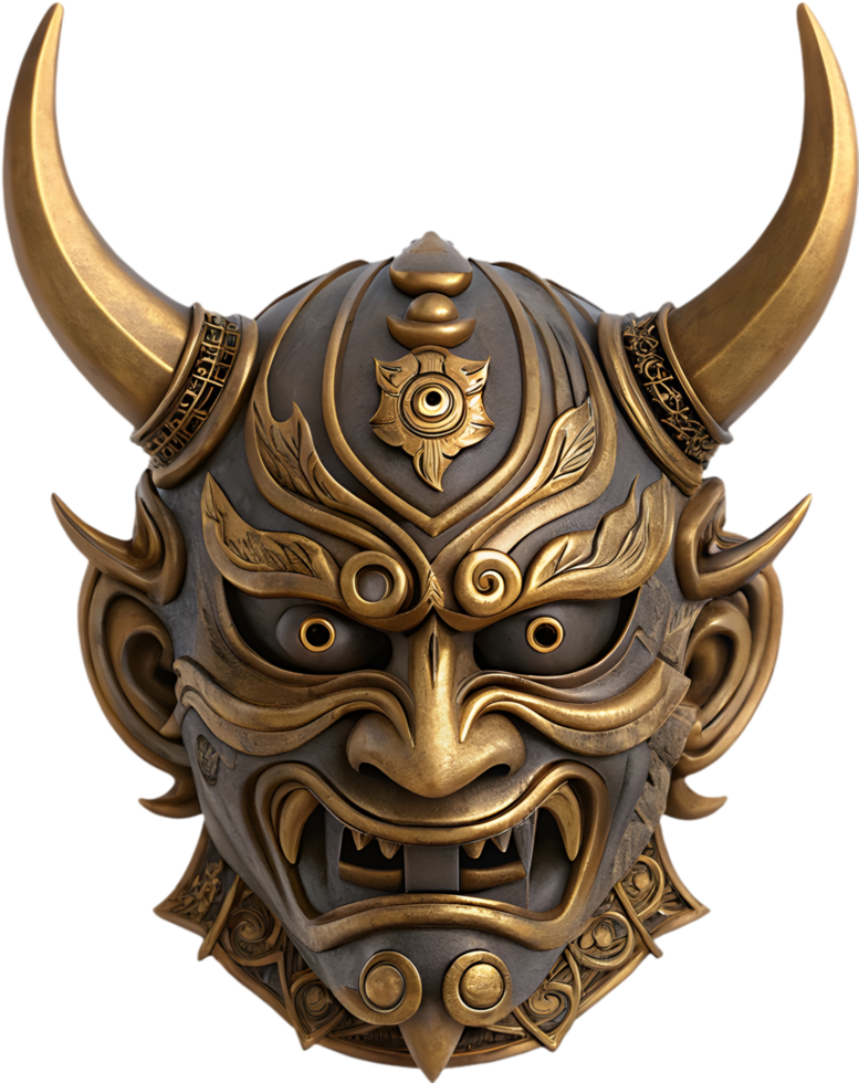 Powerful Oni Mask Clipart Symbolizing Fury and Mythological Might. . png