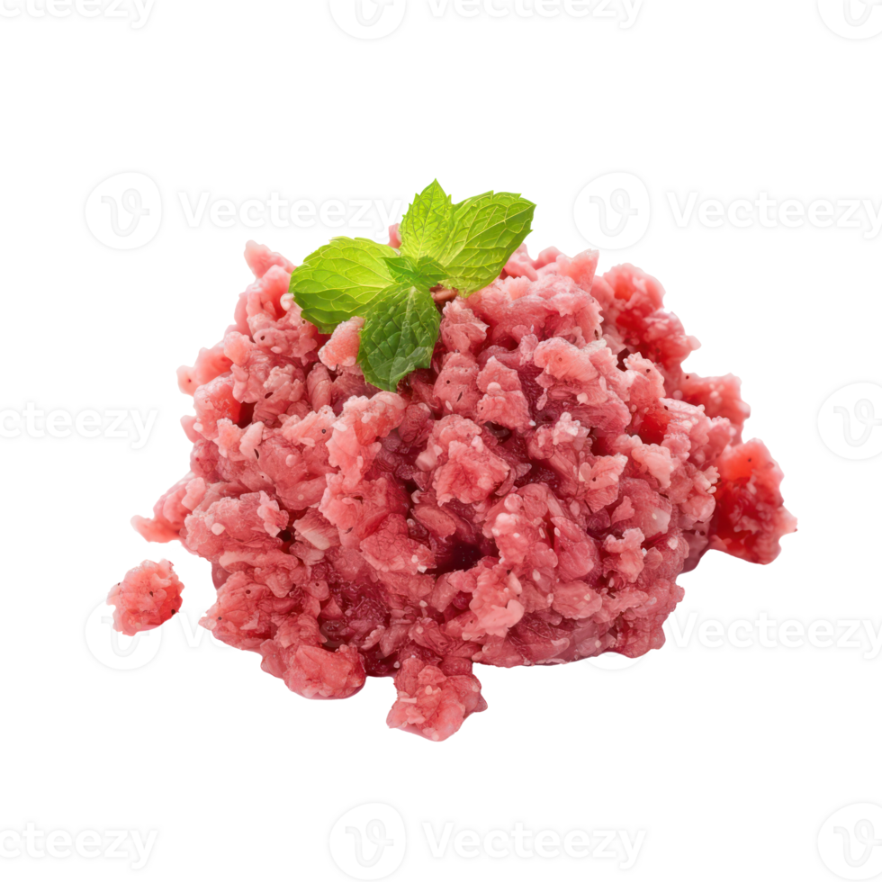 raw meat with mint leaves on top isolate on transparency background png
