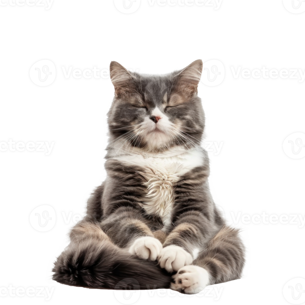 cat doing yoga meditation, full body isolate on transparent background png