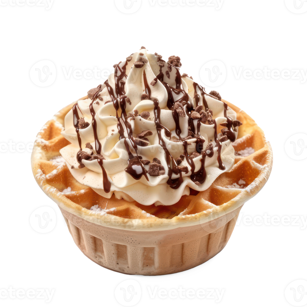 a waffle with whipped cream and chocolate chips png
