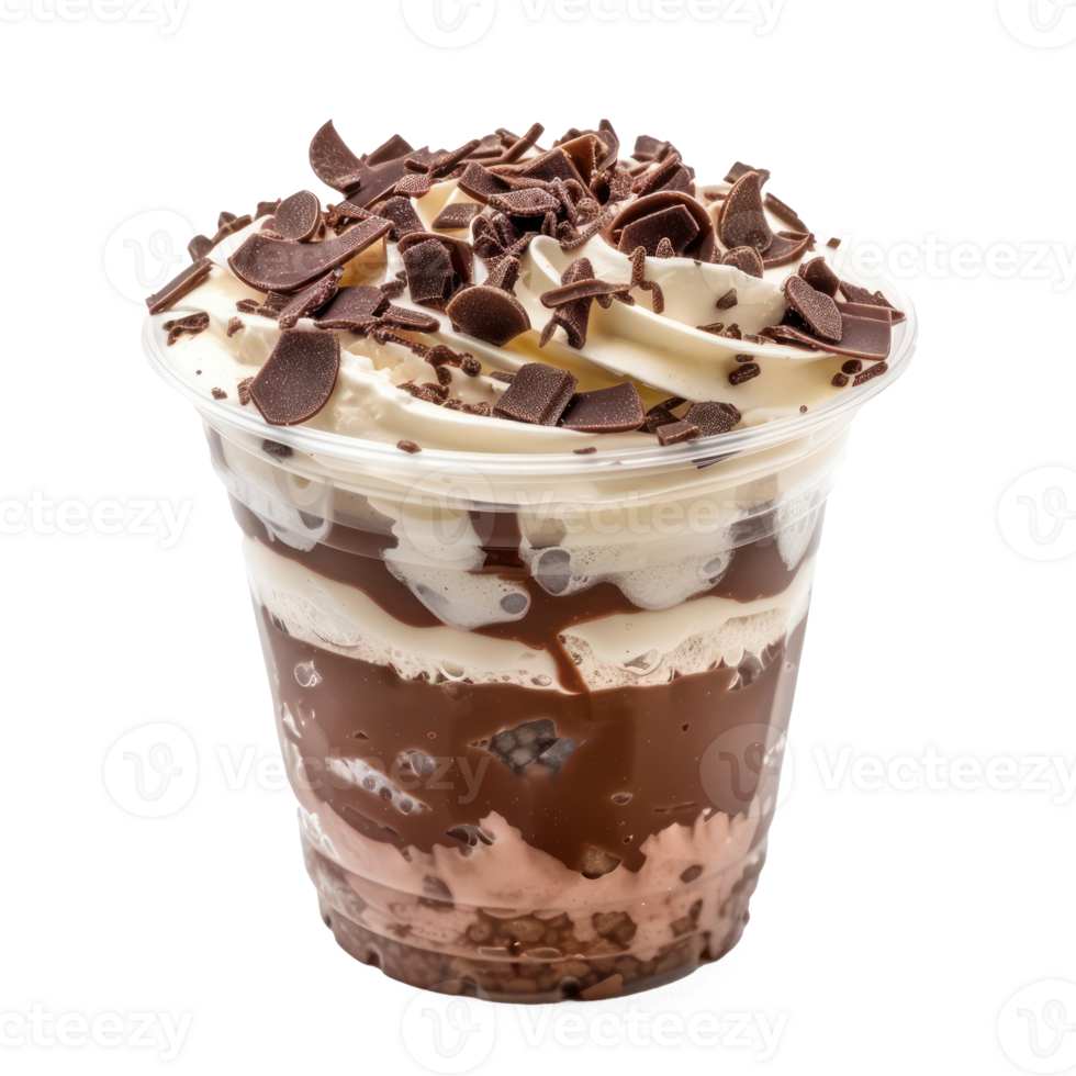 chocolate ice cream in a cup with chocolate chips png