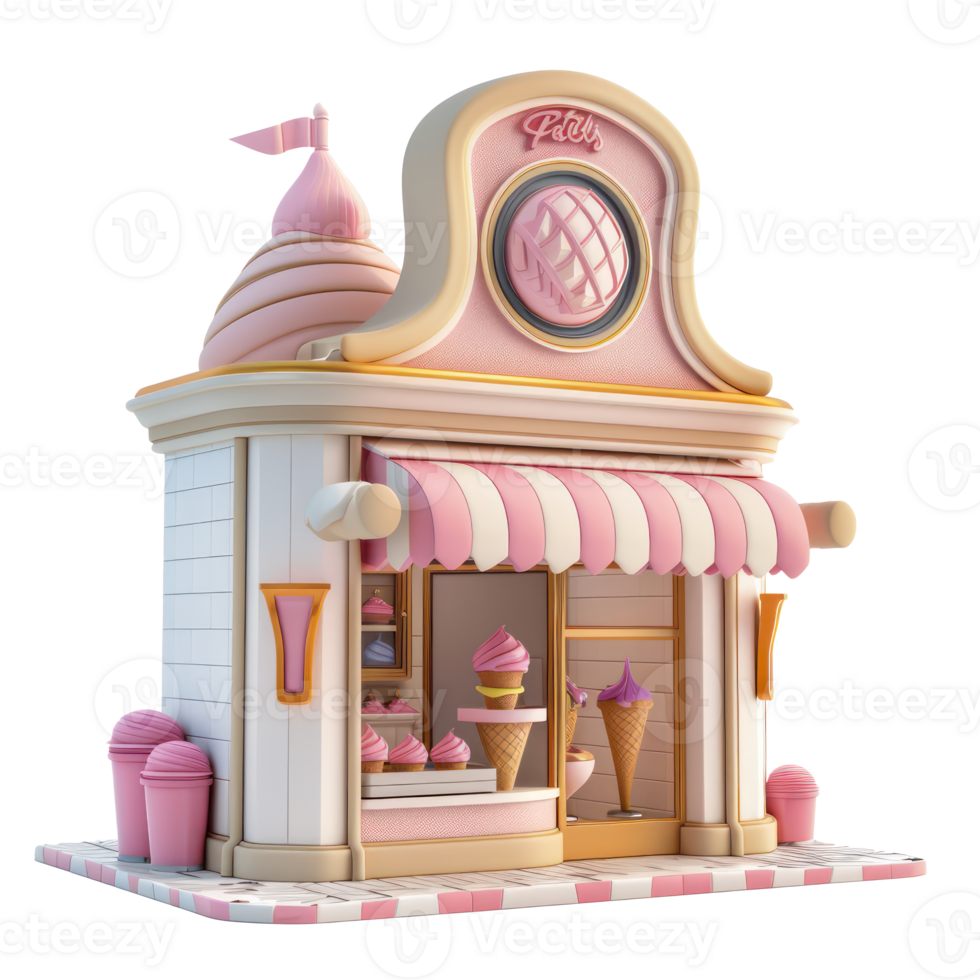 ice cream shop 3d model isolate on transparent background png