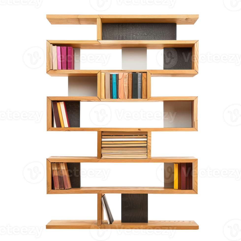 Modern Bookshelf side view full length isolate on transparent background, png