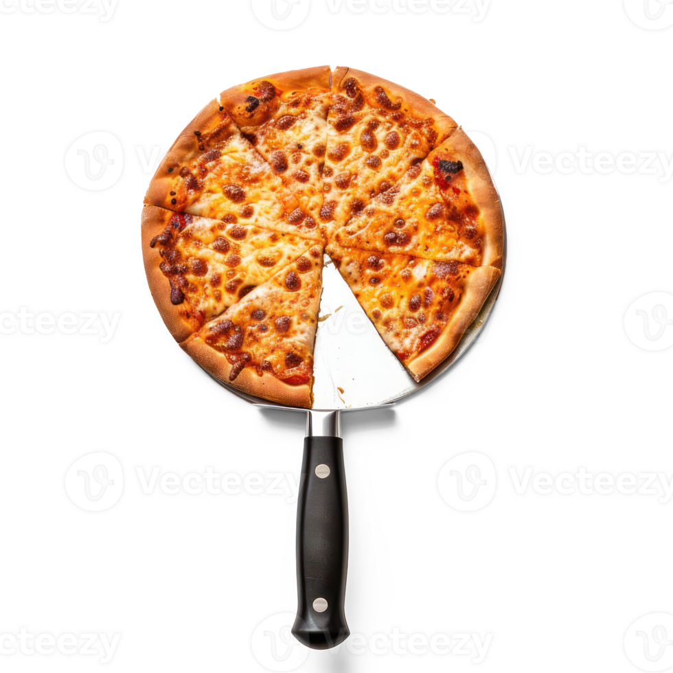 a pizza with a knife on top of it png