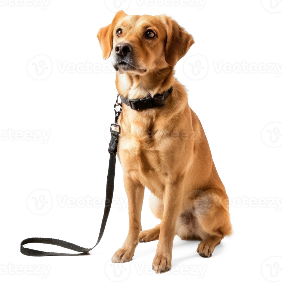 Dog holding leash, full body standing isolate on transparent background, png