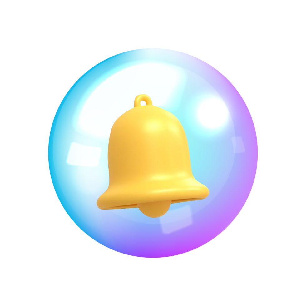 Shiny 3D Bell Icon for Notification and Alert Systems png