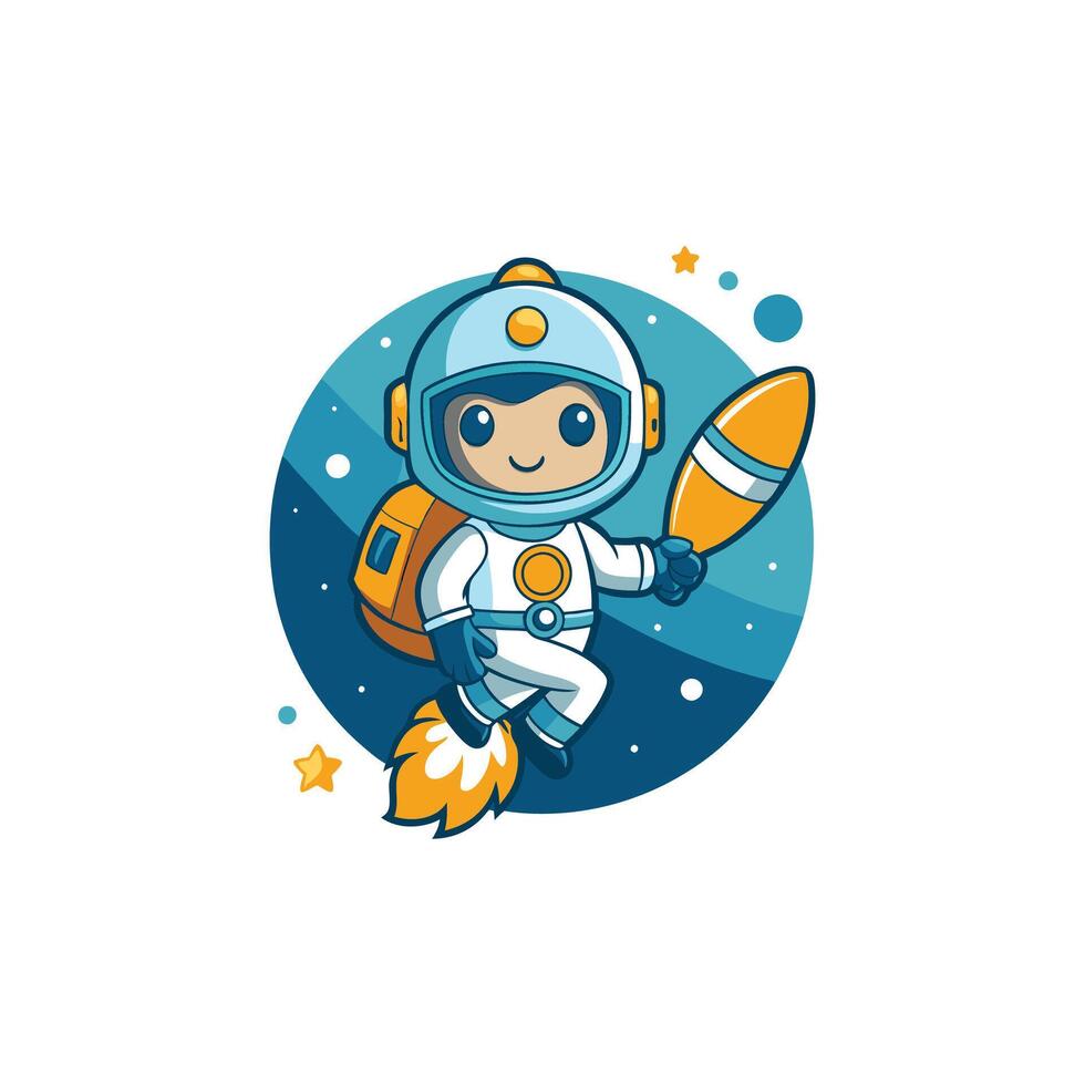 Cute Astronaut Flying With Rocket In Space Cartoon Icon Illustration. Science Technology Icon vector