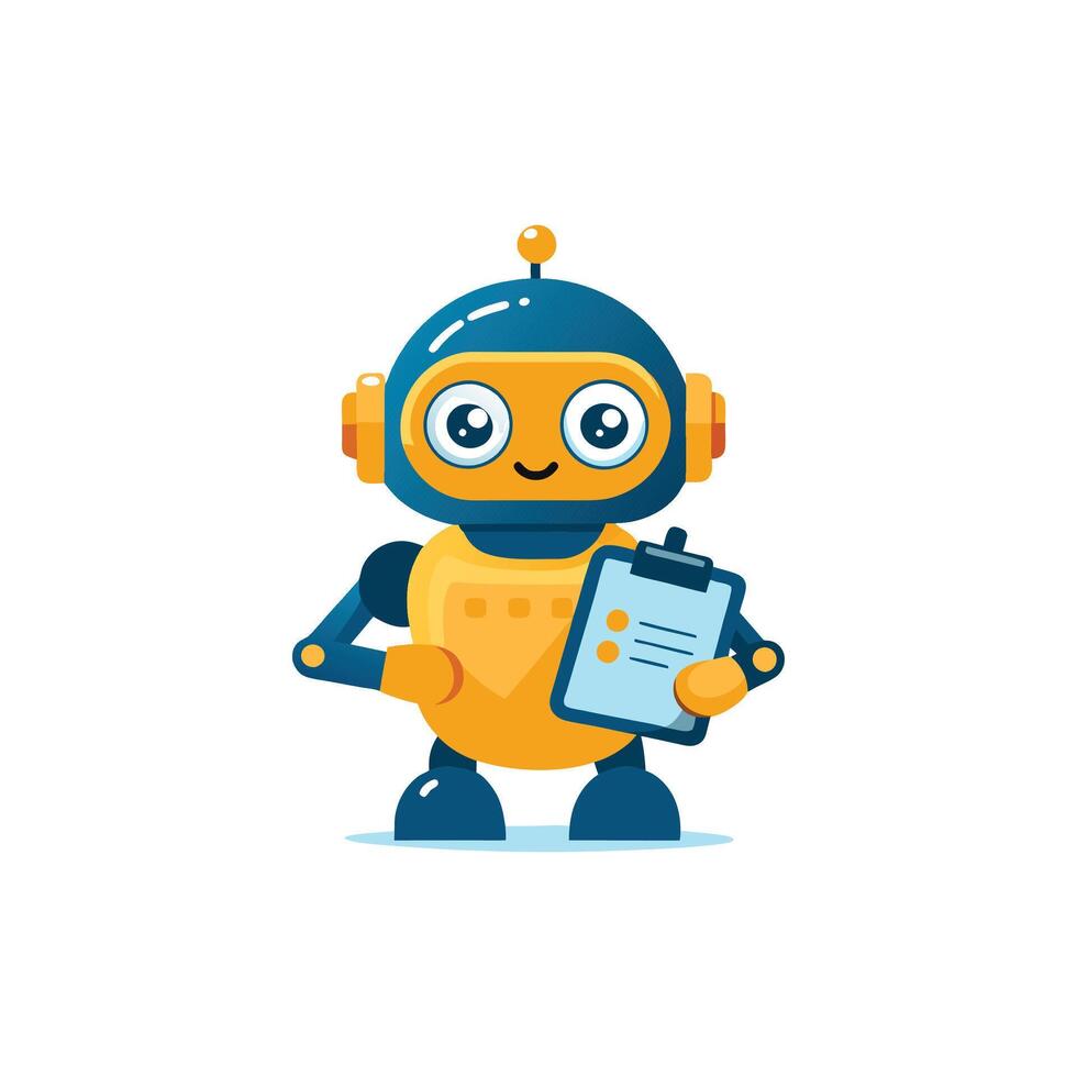 Cute Robot Holding Clipboard Cartoon Icon Illustration Science Technology Icon Isolated vector
