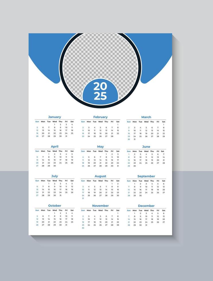 Creative One Page Wall Calendar 2025 Design Template, Free vector
