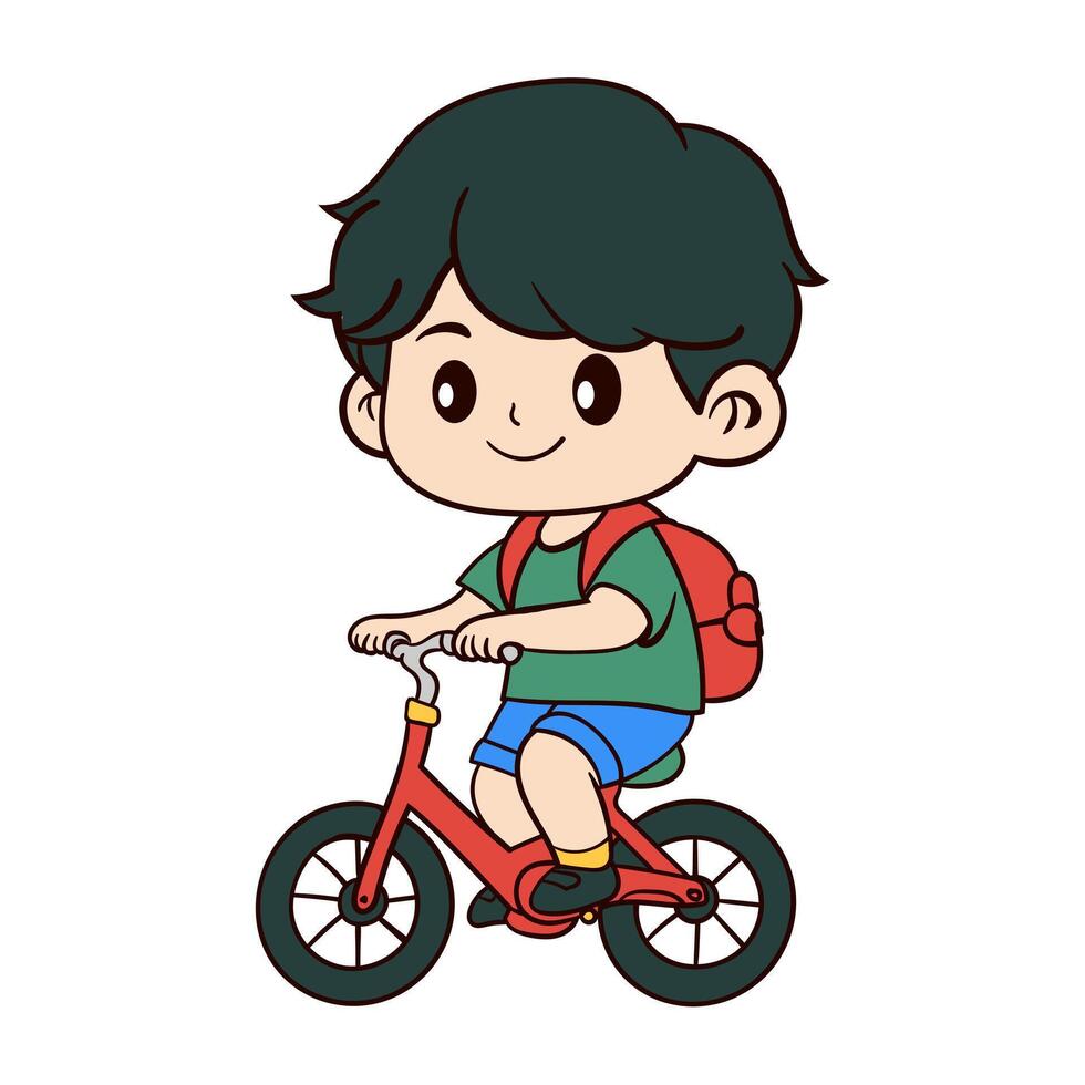 Young Boy Riding Red Bicycle vector