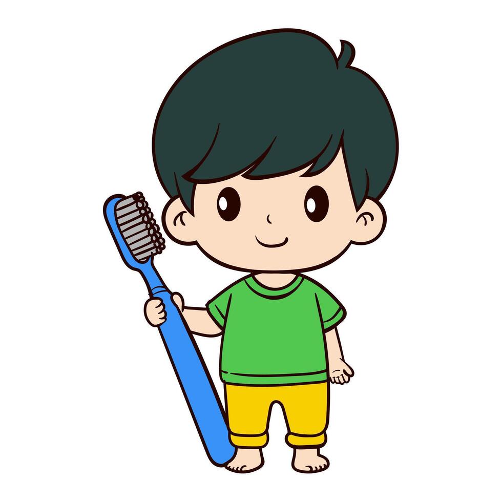 Cute Boy Holding Large Toothbrush vector