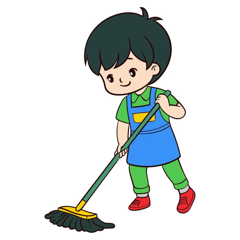 Little Boy Mopping the Floor vector