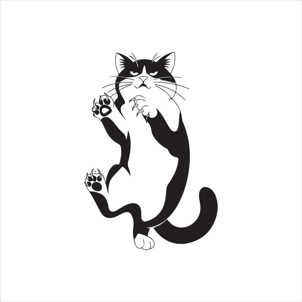 Cute and cute cat in jumping motion on white background. An adorable animal in trendy Scandinavian style vector