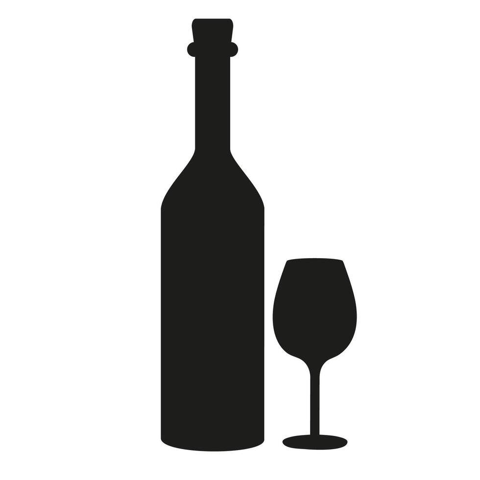 Isolated silhouette of a wine bottle and glass on a white background vector
