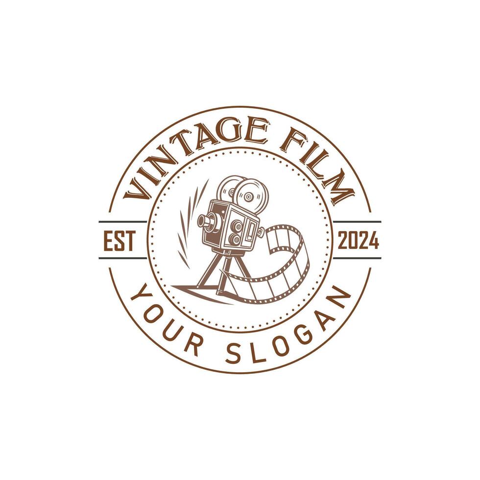 Hand drawn vintage style film production logo design template vector