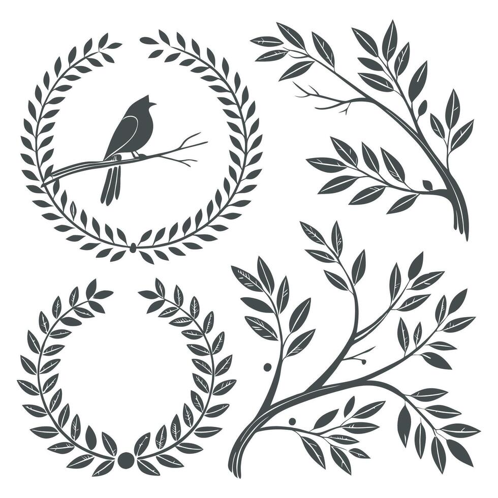 Floral wreath collection. Set of laurel wreath element vector