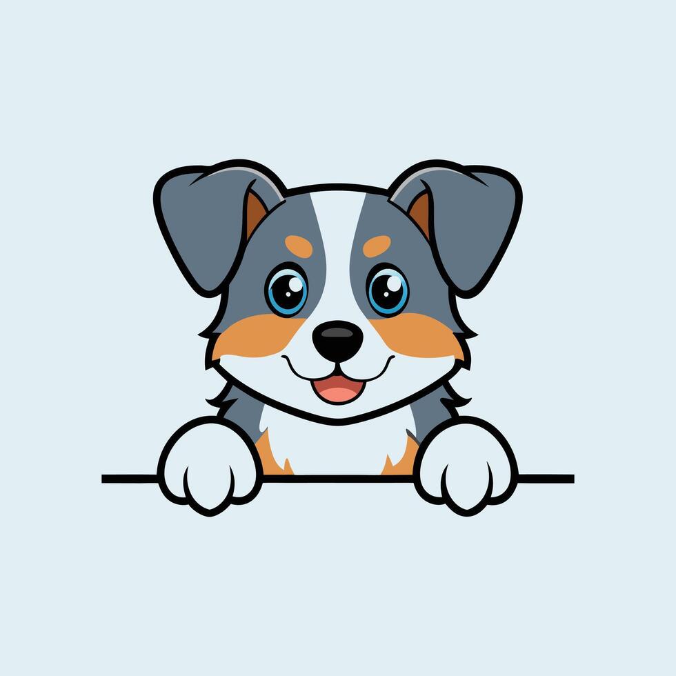 Cute Miniature Australian Shepherd Peeking Face vector