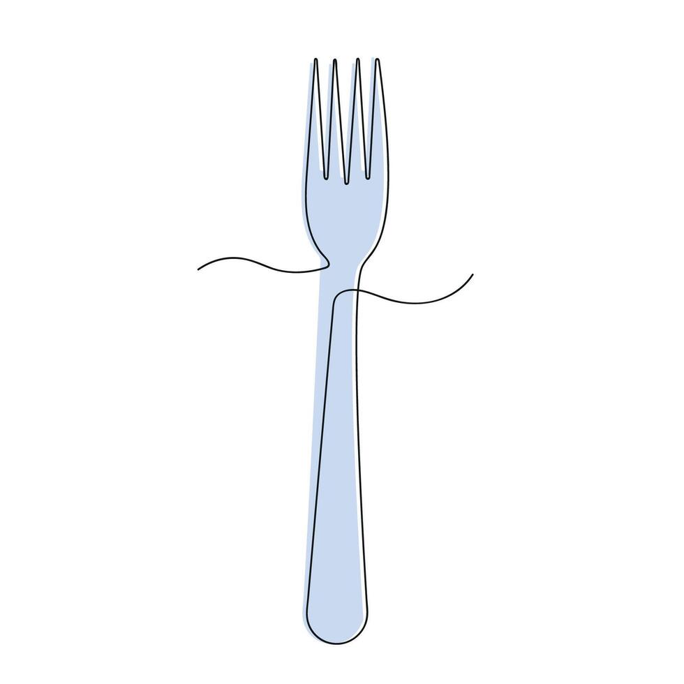 Fork in one continuous line in color. One line drawing, minimalism. illustration. vector