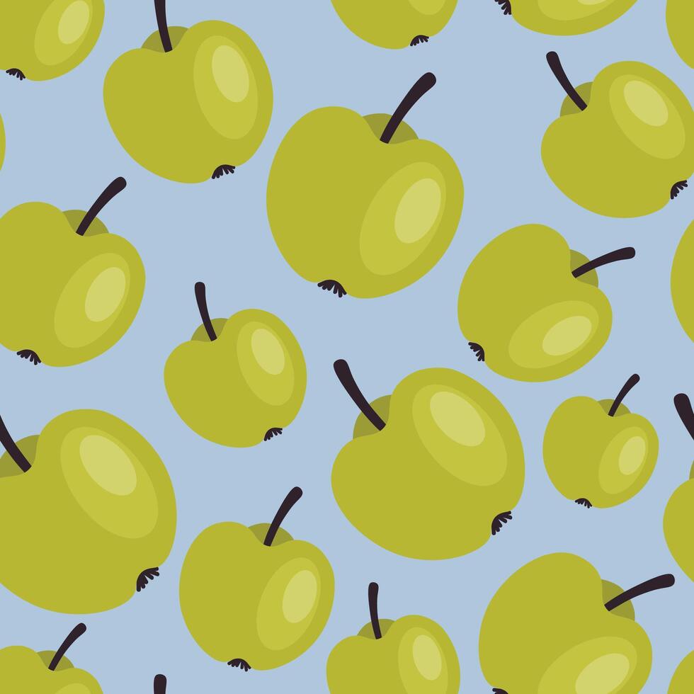 Cute colorful apple seamless pattern in flat style. Cartoon fruit background. Autumn harvest. vector
