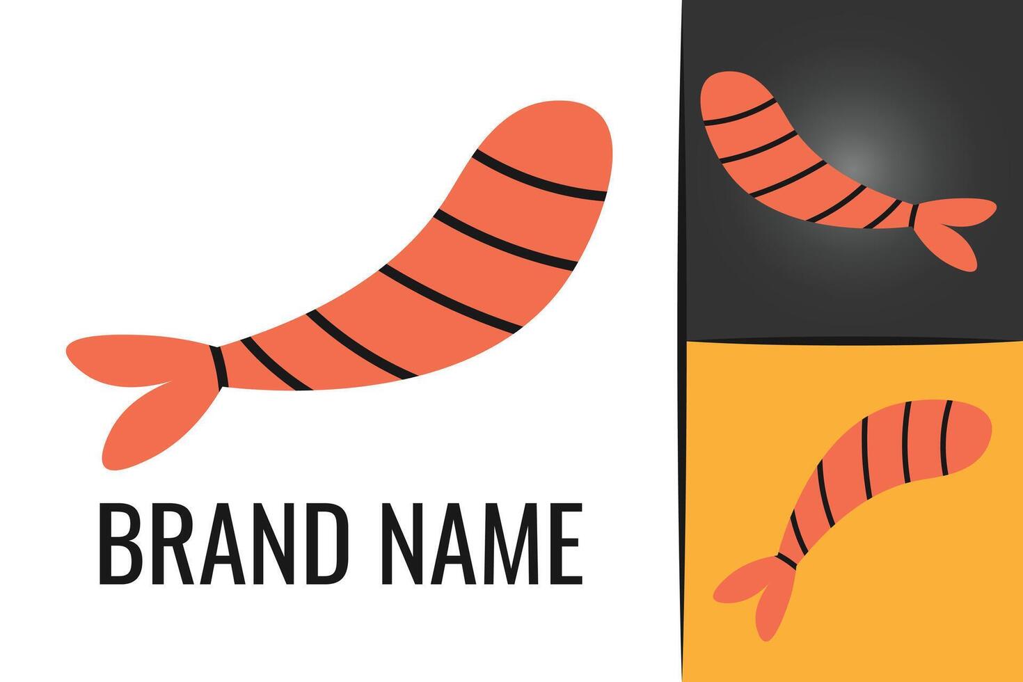 Red shrimp logo. Seafood prawn logotype. Fresh Shrimps sea food logo icon vector
