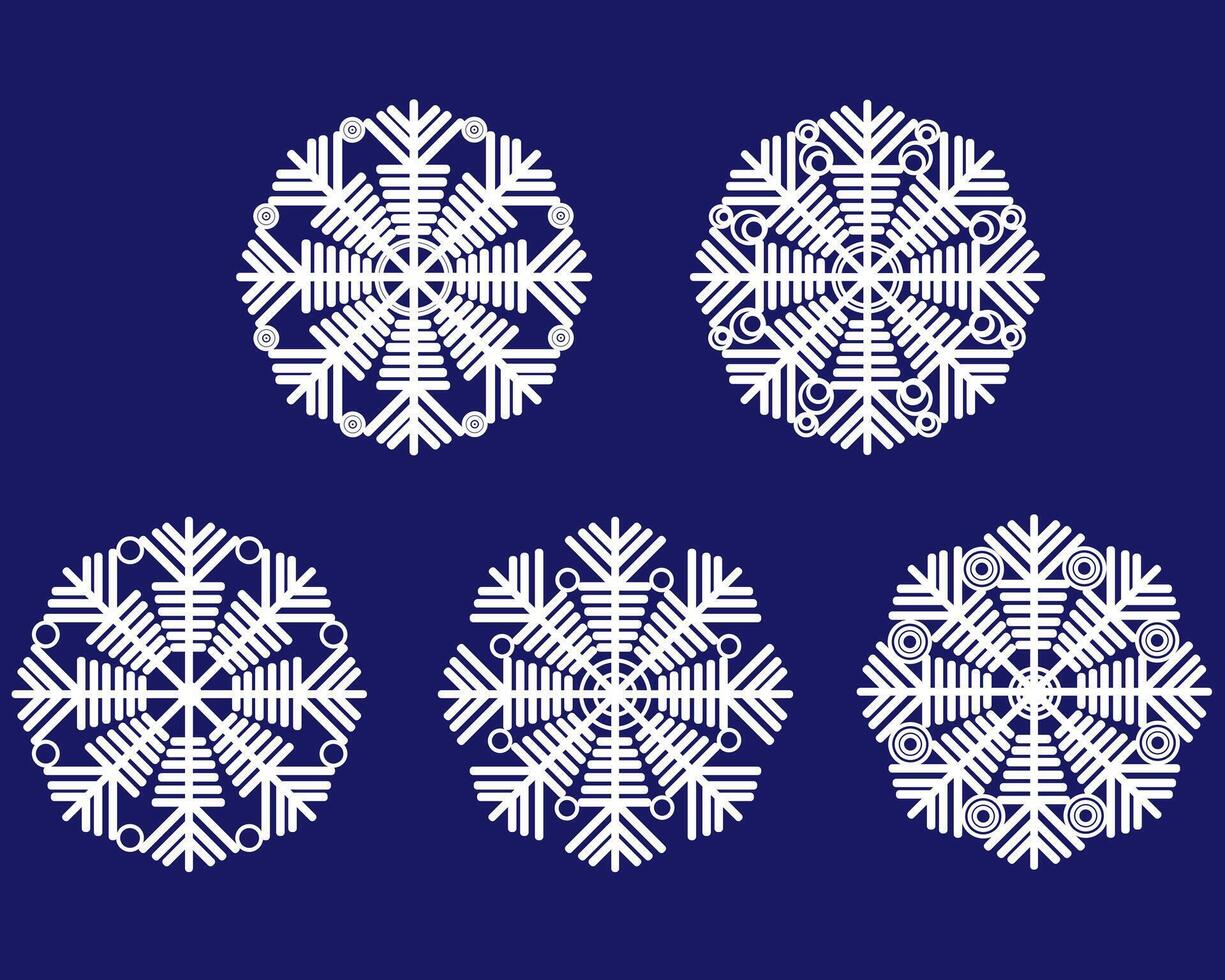 Simple linear snowflakes set, patterned frosty decorative elements for winter designs vector