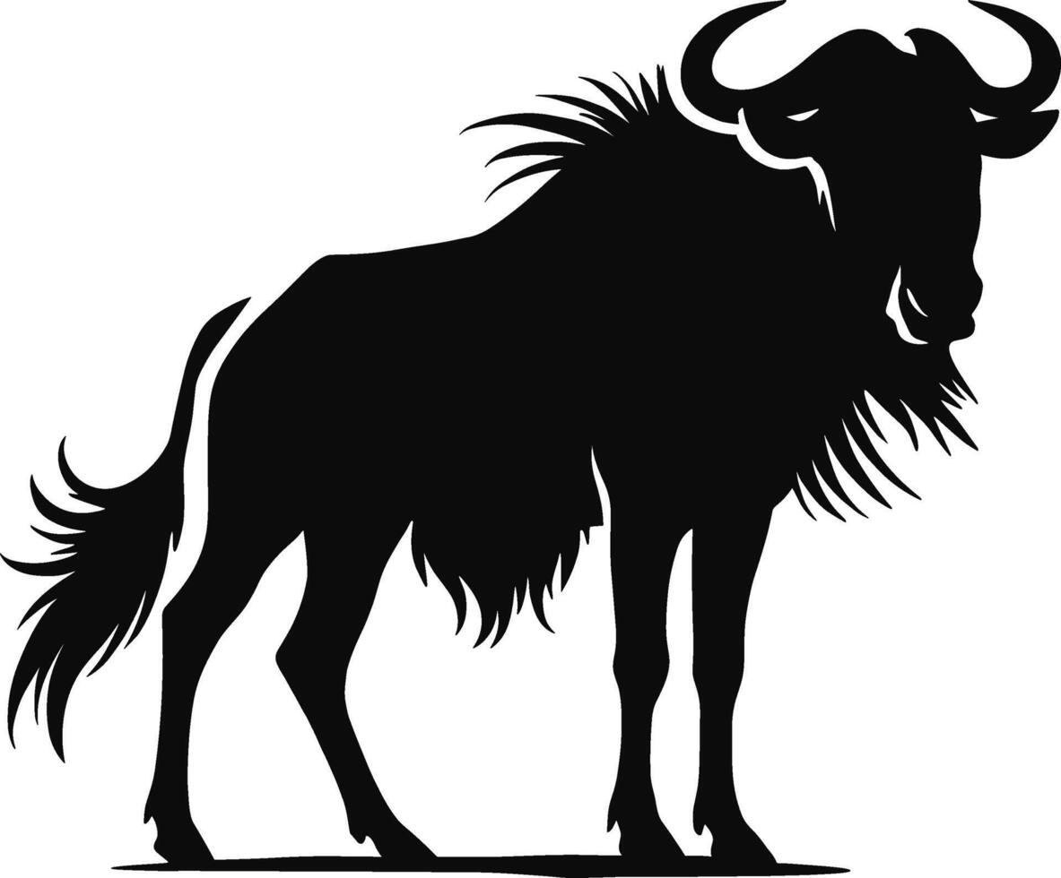 Majestic Standing Wildebeest Silhouette vector