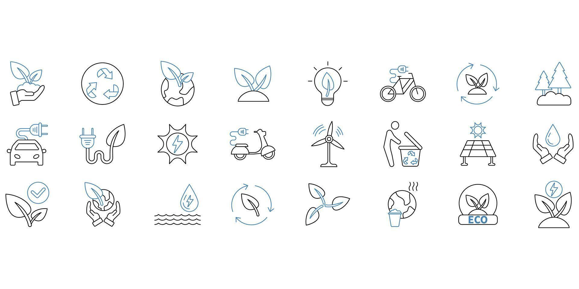 Ecology icons set. Set of editable stroke icons.Set of Ecology vector
