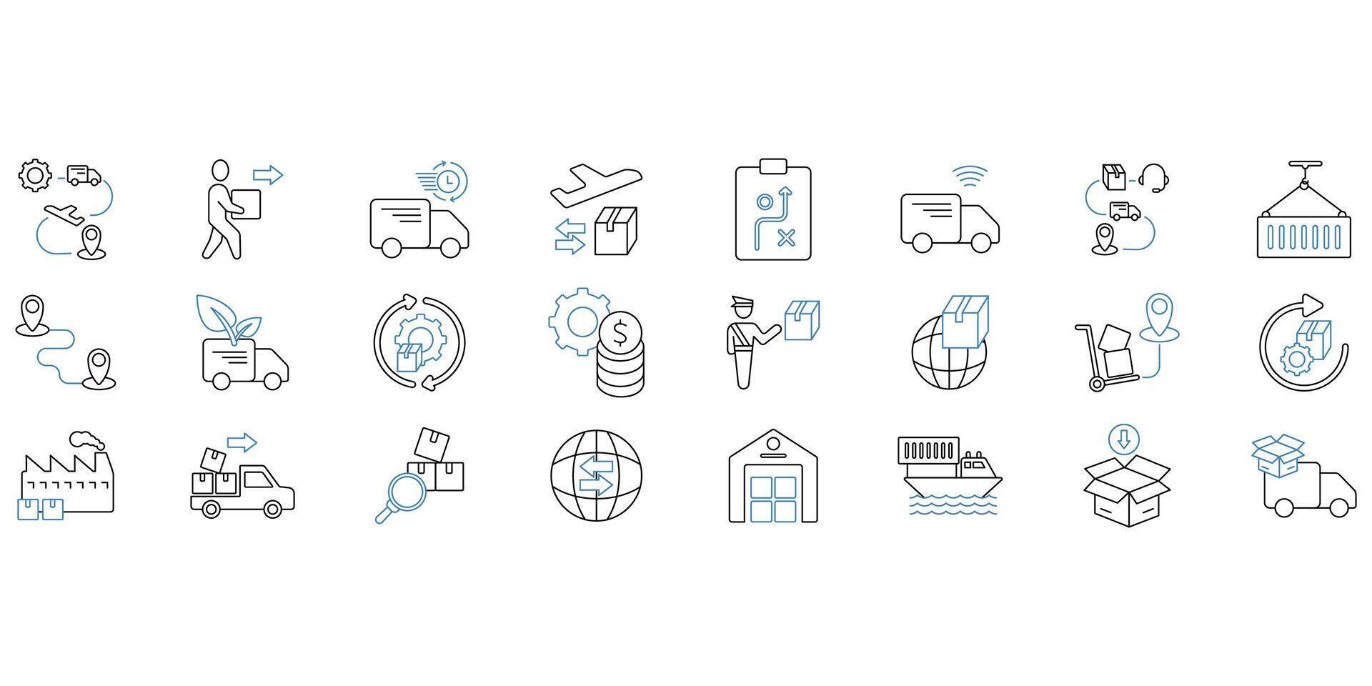 Logistics icons set. Set of editable stroke icons.Set of Logistics vector