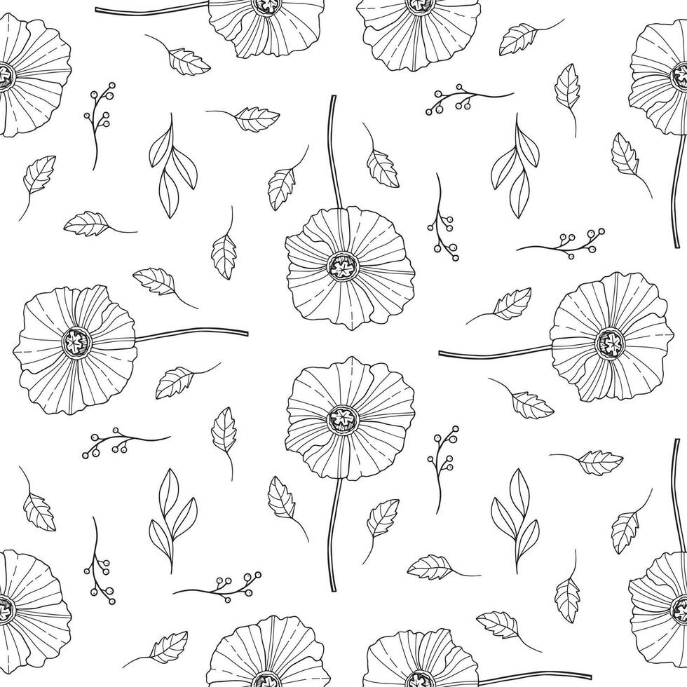 Simple black and white floral pattern is cute and naive. Small ditsy blossom design is minimal and modest vector