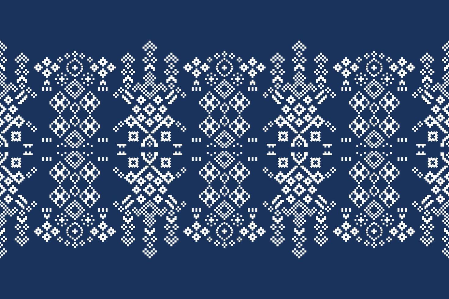 Ethnic pattern motif blue color background with fabric pattern decoration pixel art wallpaper. vector