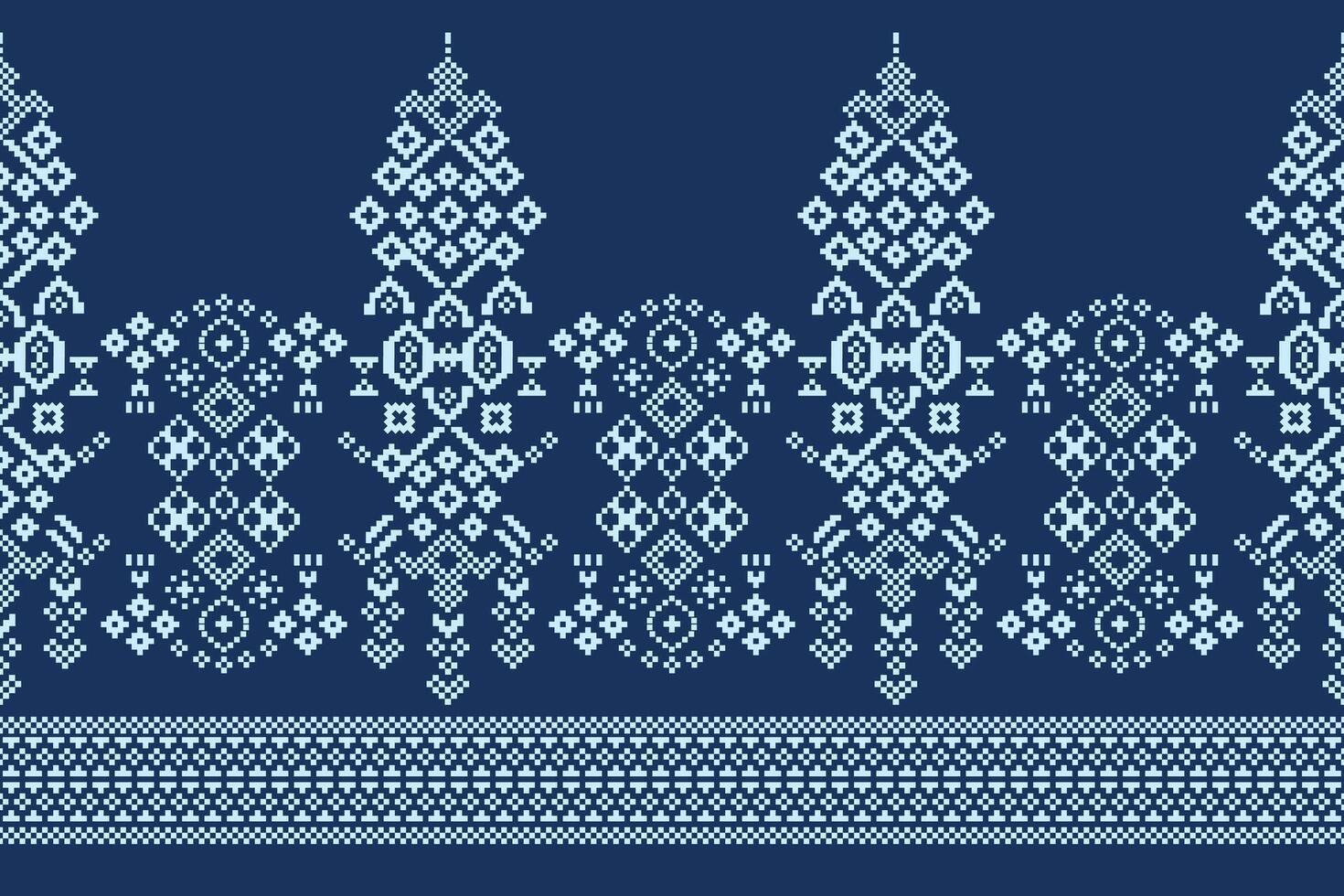 Blue color background with ethnic pattern and fabric pattern decoration pixel art. vector