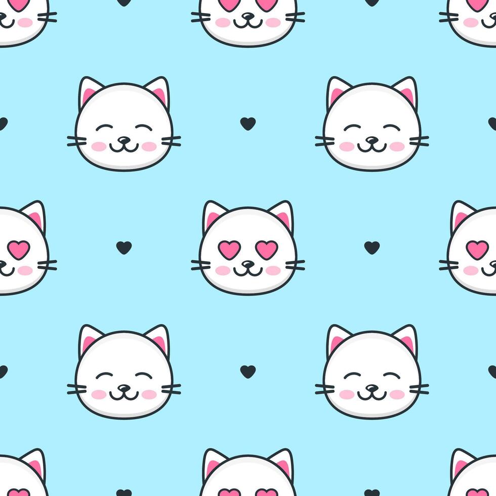 Seamless pattern with white cats and hearts vector