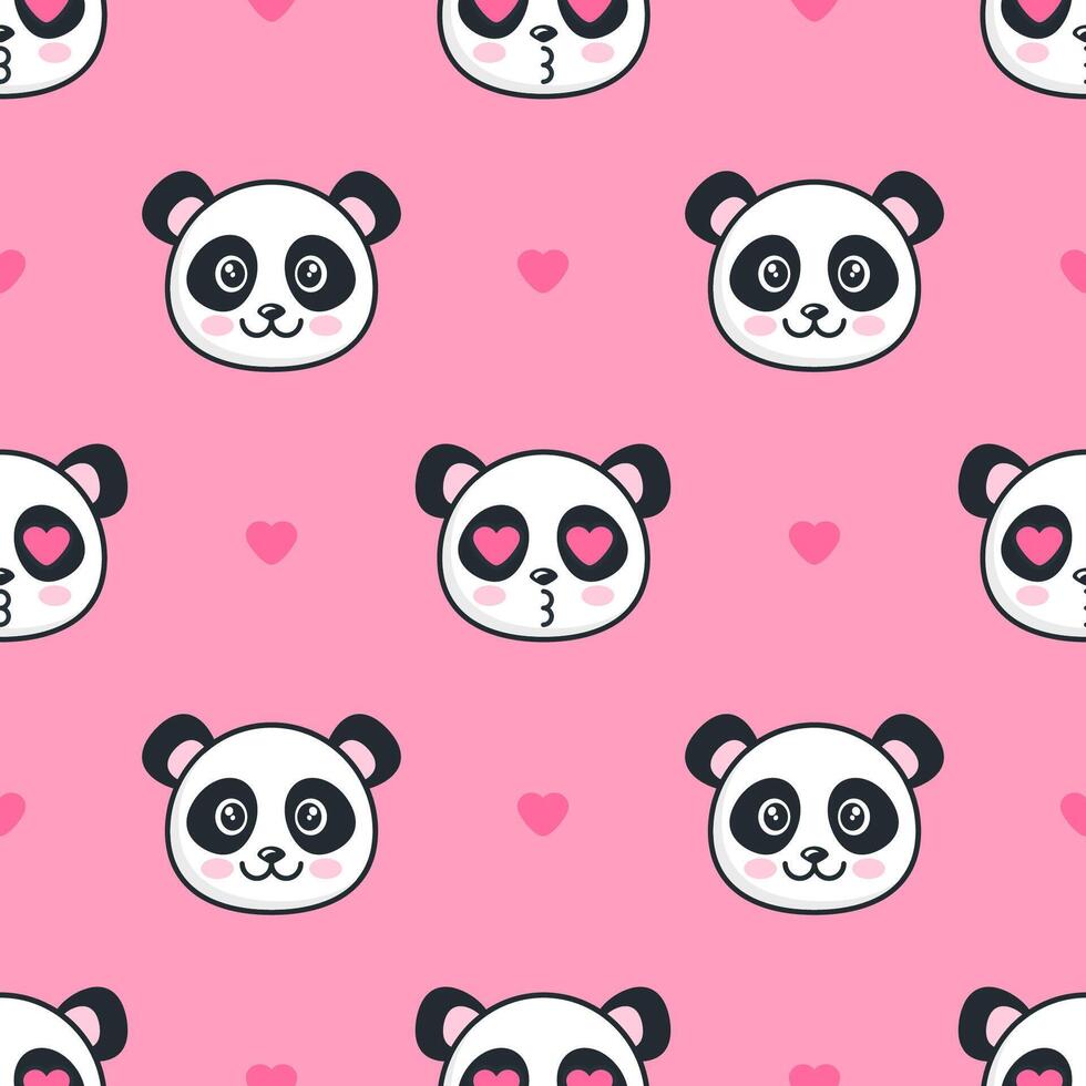 Seamless pattern with panda bears and hearts vector