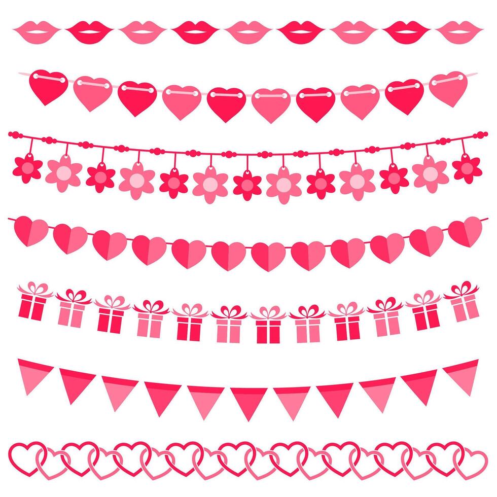 Pink bunting and garland set for girls vector