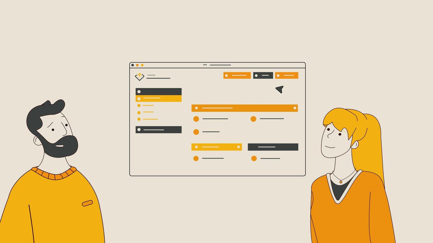 Collaborative Teamwork Concept with Interface Design and Character Illustration vector