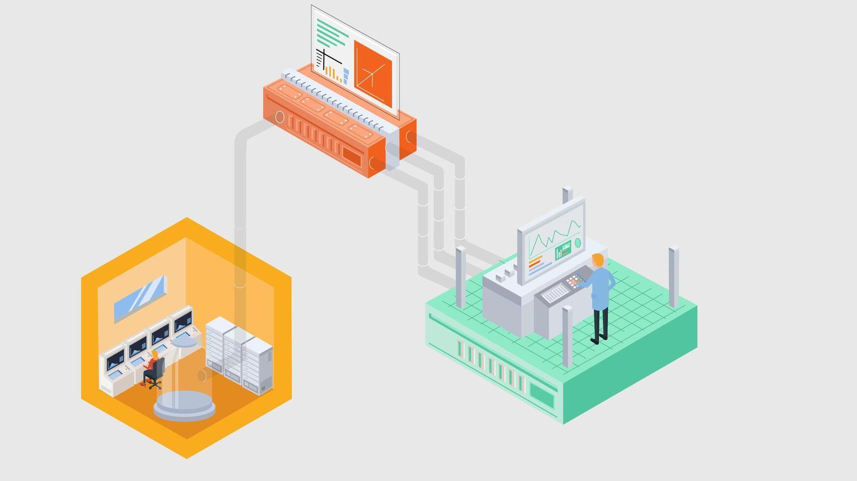 Industrial Automation and Data Monitoring Isometric Illustration with Control Rooms vector