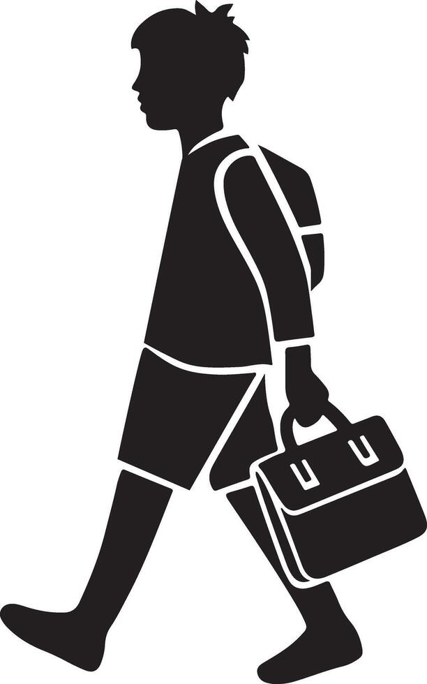 Silhouette of a student walking to school with backpack vector
