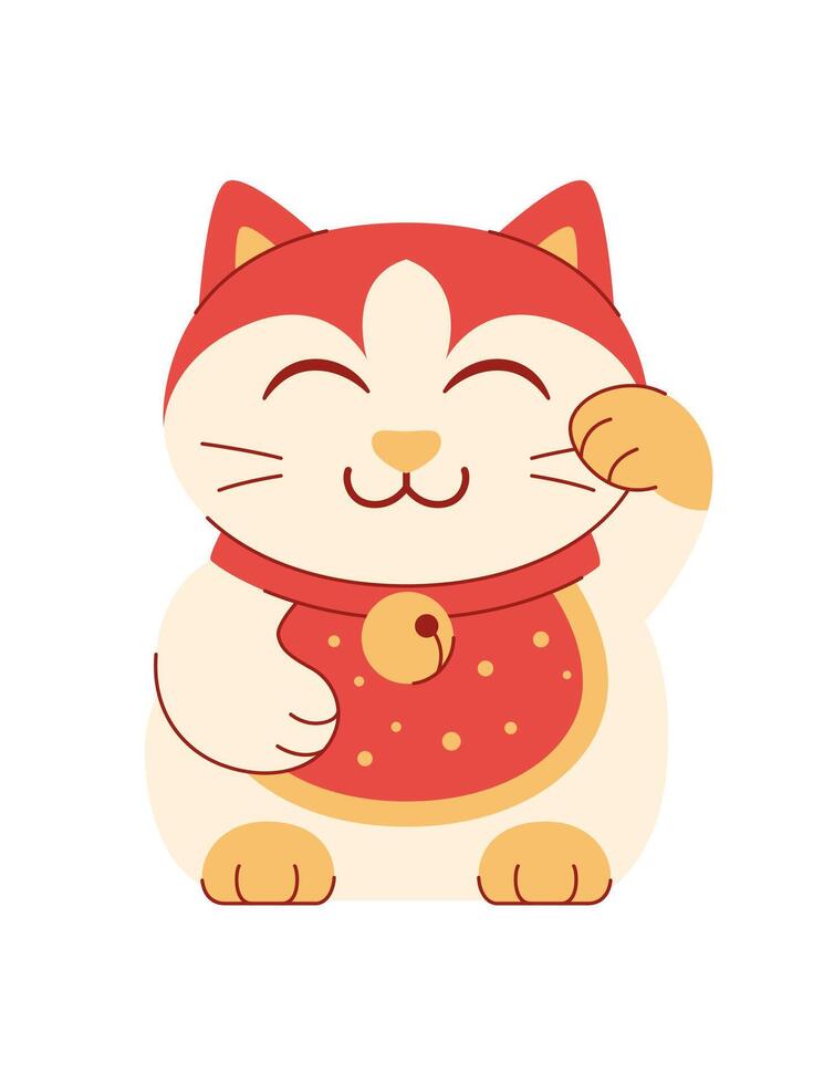 Japanese lucky cat figurine that brings money. Maneki Neko cat, talisman and souvenir. vector