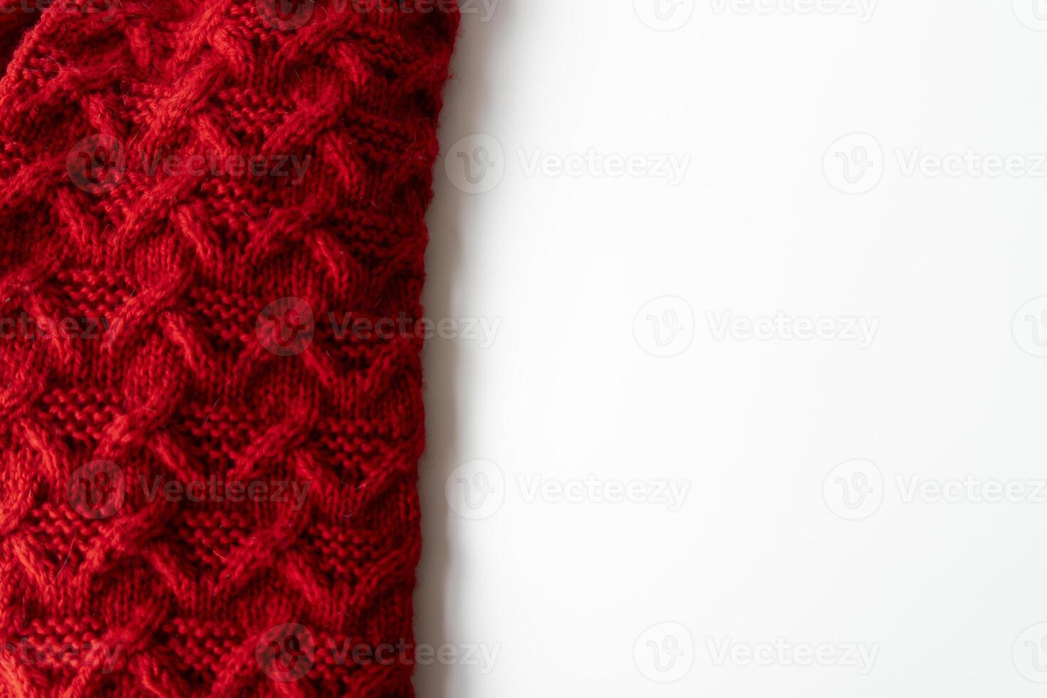 red knit texture, Processed collage of knitted braids cotton yarn texture. isolated on white with copy space photo