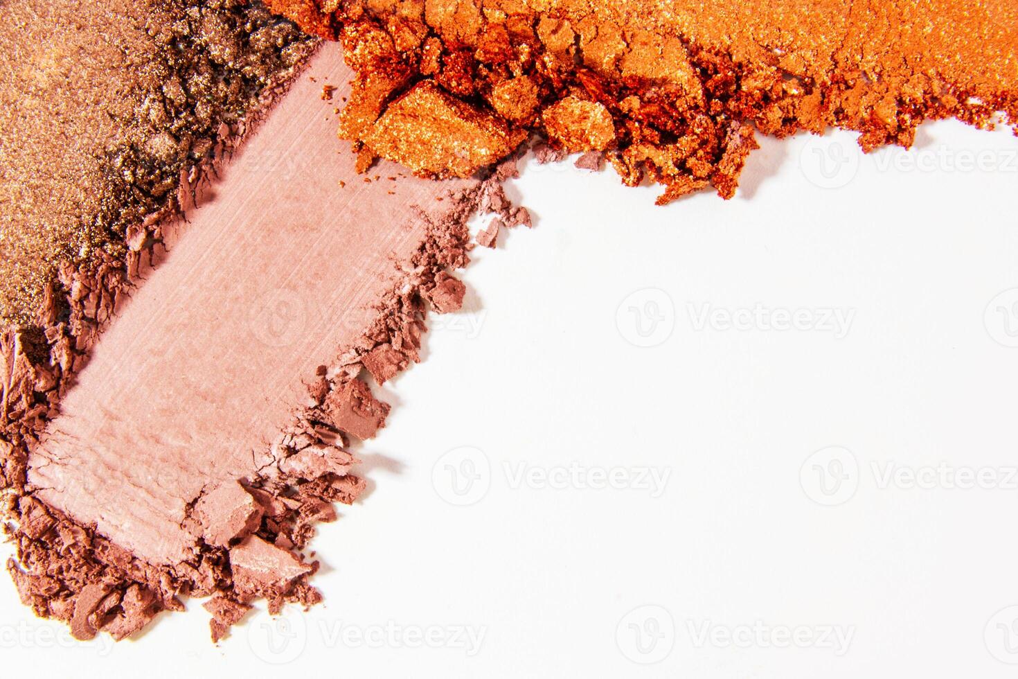 Composition of eyeshadow smears on a light white background. Cosmetic texture, vibrant and layered. photo